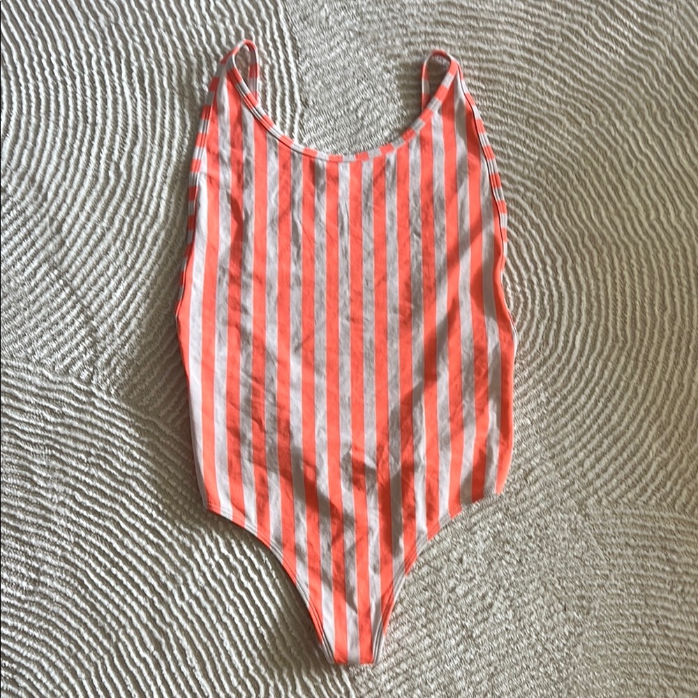 TNA Striped Bodysuit in Coral and White